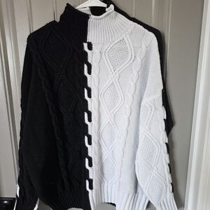 Shein Womans 3xl Tag Fits XL black And White Sweater